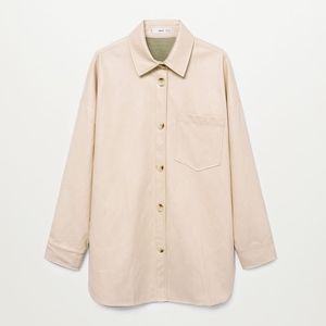 Mango Leather Effect Overshirt Cream M/L NWT
